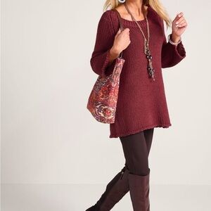 Soft Surroundings Seafarer Sweater Tunic in Cabernet Red